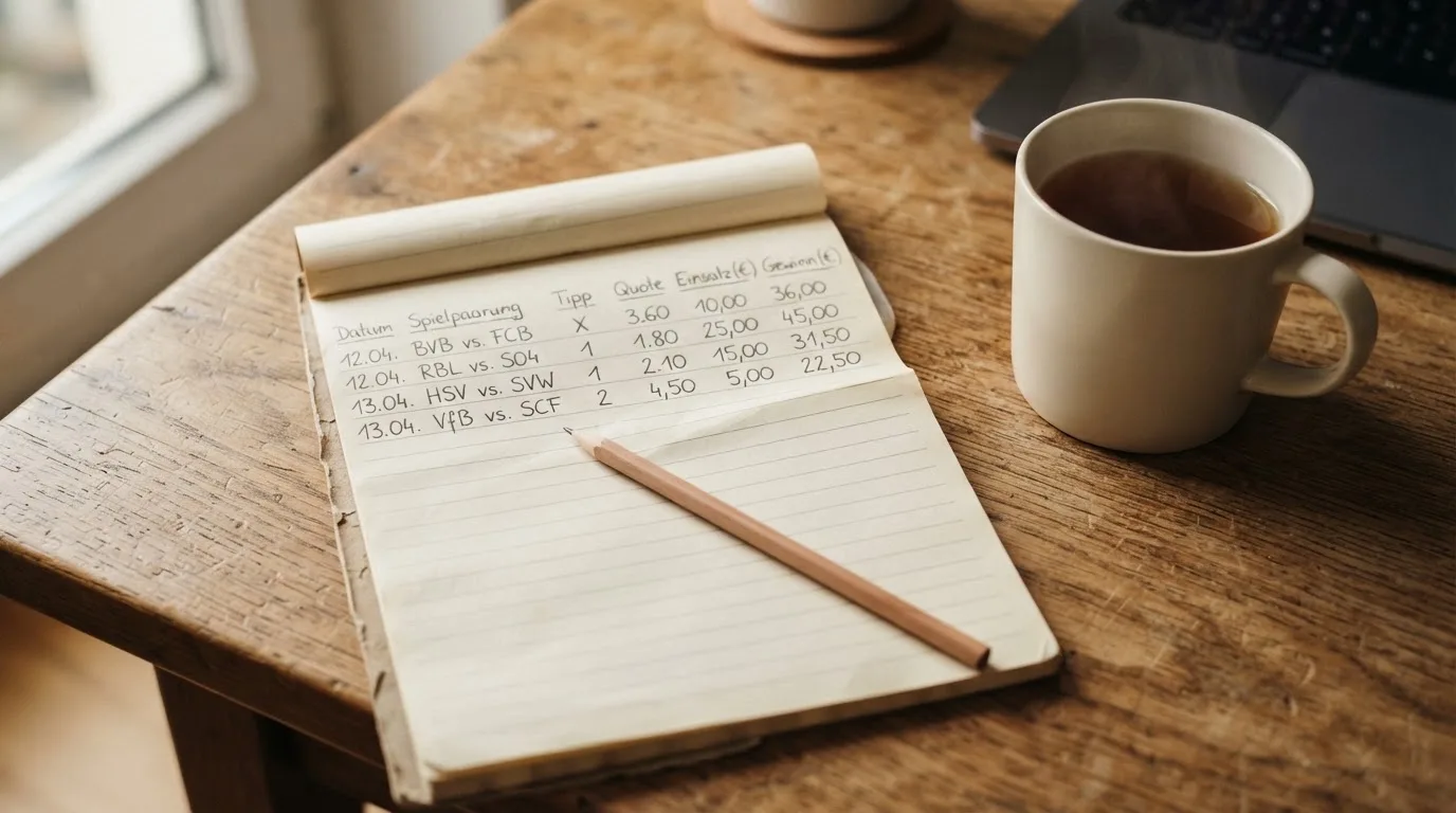 Ein Schreibtisch mit Taschenrechner, Bleistift und einem Block voller handschriftlicher Rechnungen, daneben eine Tasse Tee.
