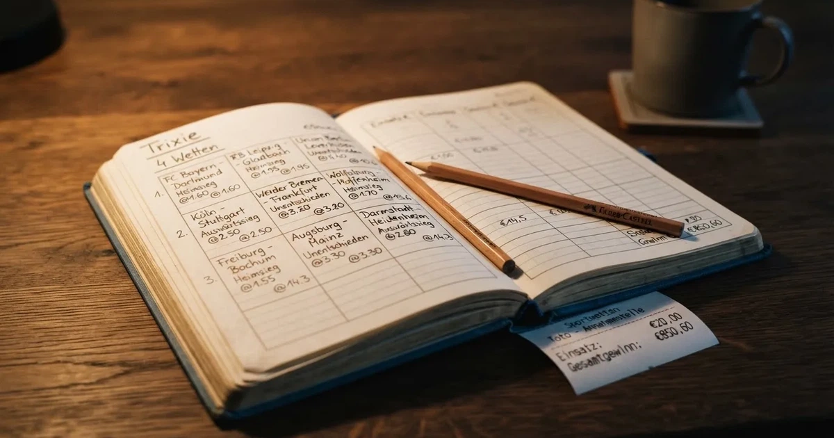 Ein Notizbuch mit handschriftlichen Kästchen und Linien liegt neben einem Bleistift und einem Taschenrechner auf einem Schreibtisch.