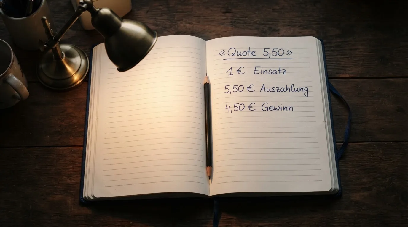 Ein Taschenrechner und ein aufgeschlagenes Notizbuch mit handschriftlichen Zahlenreihen liegen unter einer Schreibtischlampe.